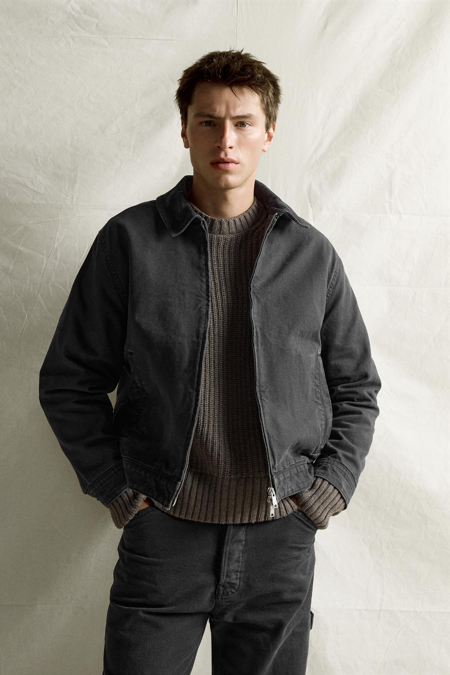 Мужская куртка Zara Combined Collar Zip-Up, цвет: Чёрный — фото 2