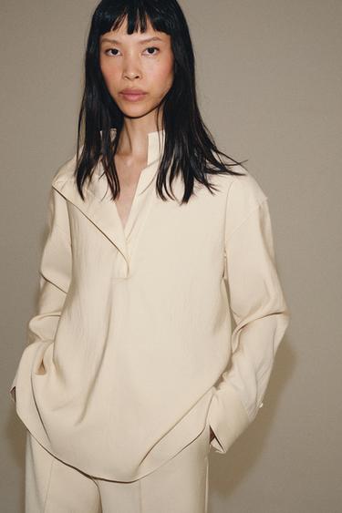 قميص متداخل من مجموعة زارا - خام وسط الخاص بـ Zara
