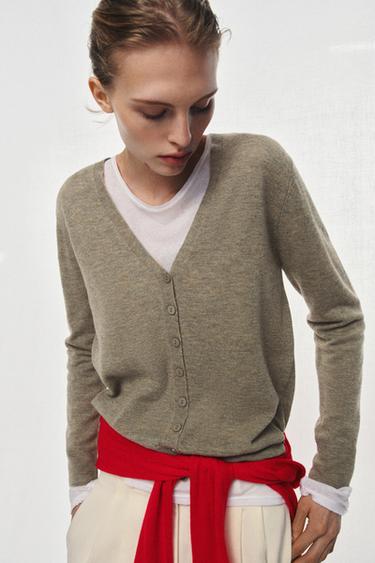 Zara 100% 超柔軟羊毛開襟衫 - 斑紋貂色