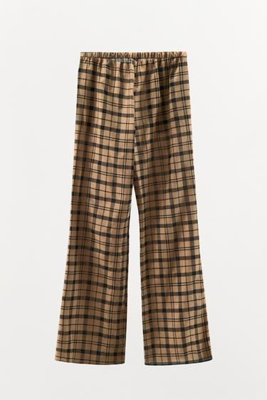 CHECK PYJAMA-STYLE TROUSERS - Leather by Zara - Image 4
