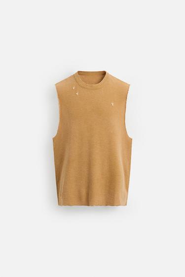 CAMISETA PUNTO LAVADA ESTAMPADO - Mostaza de Zara