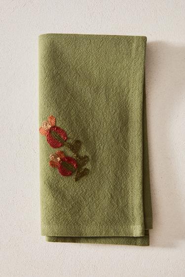 PACK SERVILLETAS BORDADO FLORAL (PACK DE 2) - Naranjas de Zara