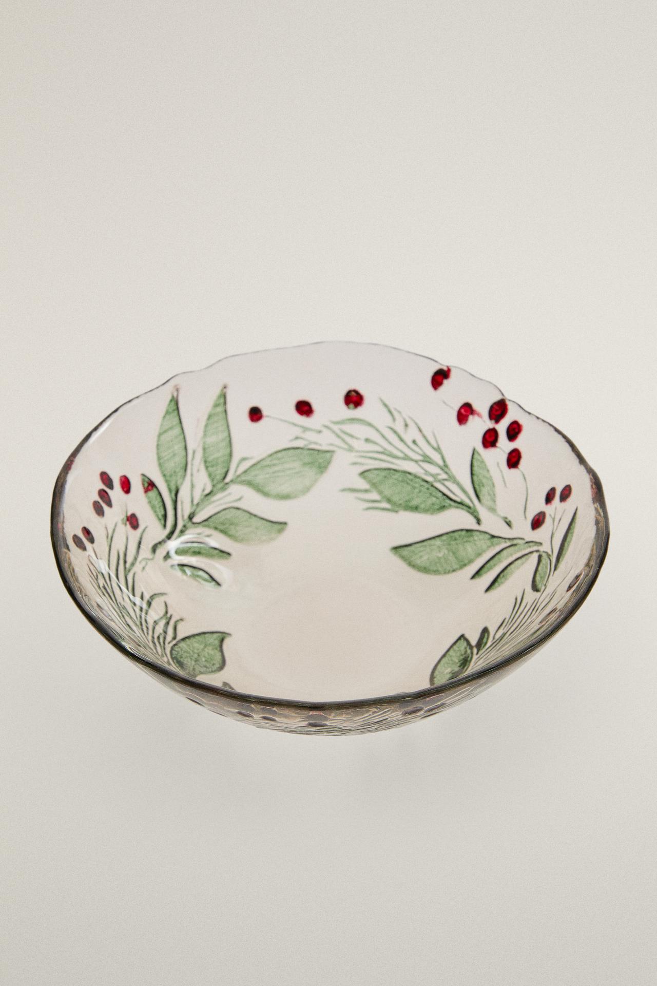 CHRISTMAS GARLAND GLASS BOWL — Green