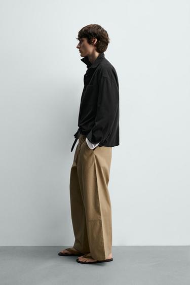 WIDE-LEG PLEATED TROUSERS - Beige by Zara - Image 3