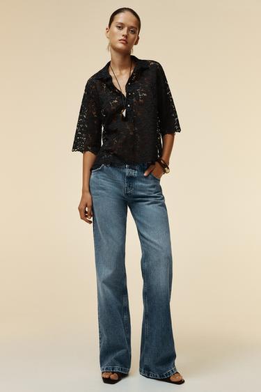 BLUSA DE RENDA COM BOTÕES DE FLOR - Preto da Zara - Imagem 0