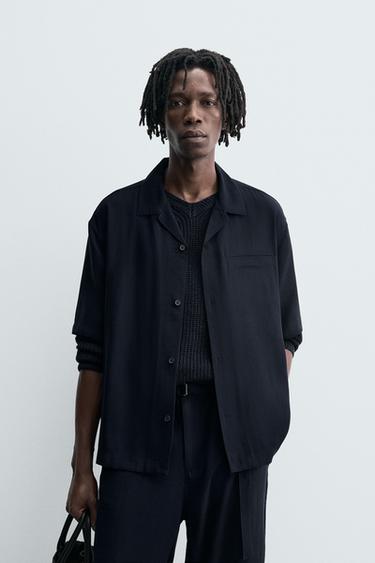 თავისუფალი სტილის პერანგი - Zara-ს Navy blue