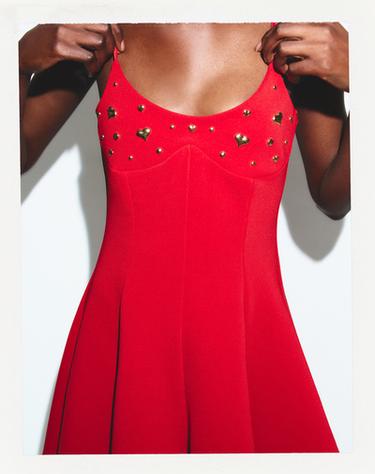 VESTIDO STRETCH CORAZONES - Rojo de Zara