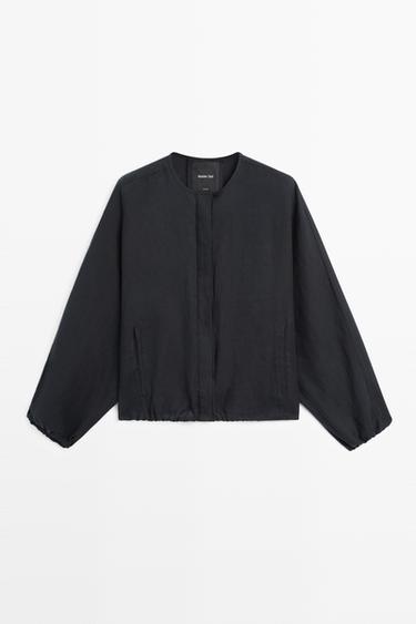 100% linen puff bomber jacket — Blue 1