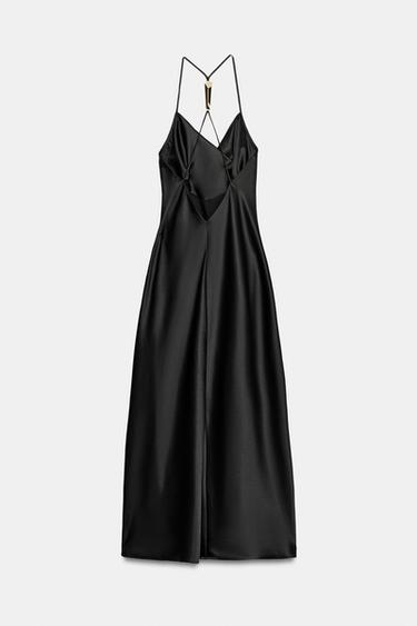 ROBE LONGUE SATINÉE AVEC ACCESSOIRE AU DOS - Noir de Zara - Image 8