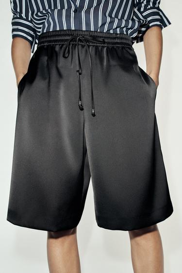 LONG SATIN BERMUDA SHORTS — Black 2