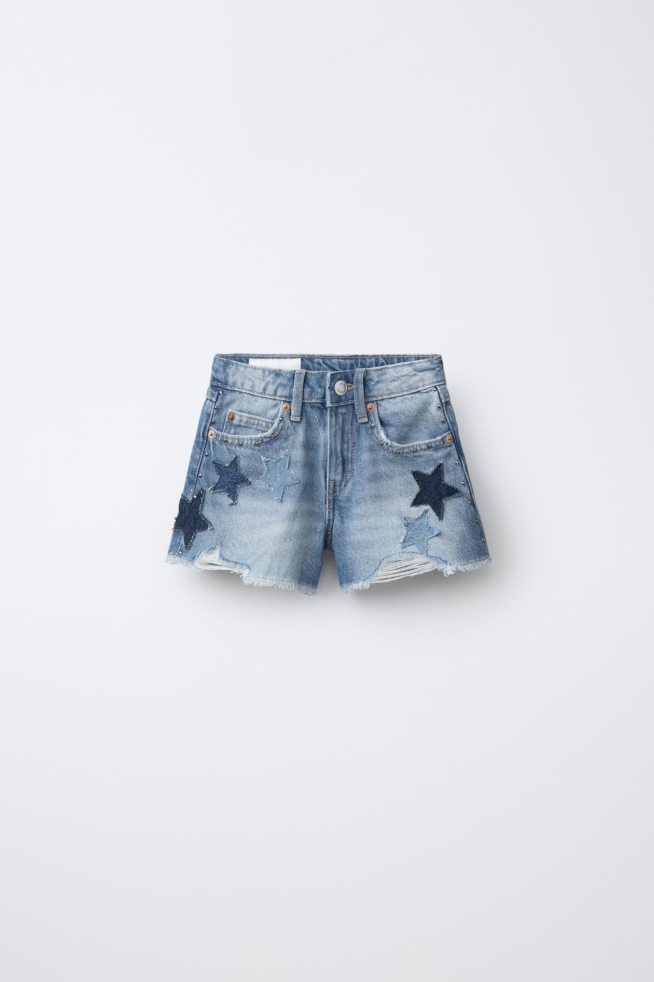 STAR DENIM SHORTS — Blue