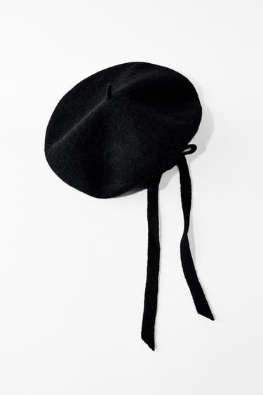 BÉRET LAINE 100 % AVEC NŒUD - Noir de Zara