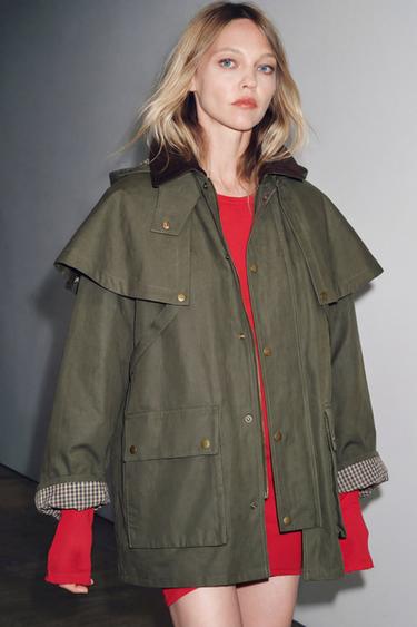 CONTRAST COLLAR HOODED TRENCH COAT ZW COLLECTION - Grey green by Zara