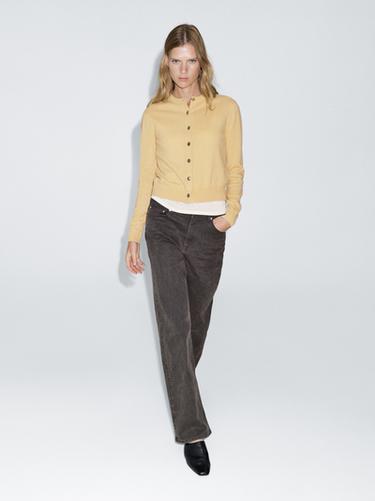 Cardigan boutons dorés 100 % laine - jaune paille de Zara - Image 0