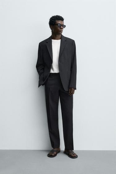 100% WOOL TEXTURED SUIT TROUSERS - Black by Zara