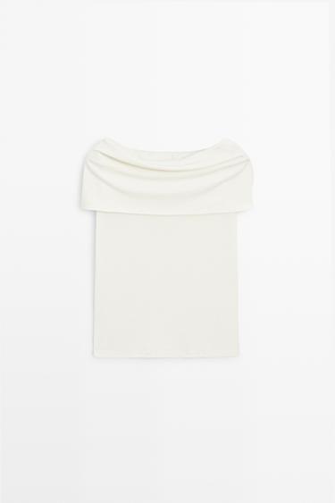 Top en coton à épaules dénudées - Blanc cassé de Zara - Image 0