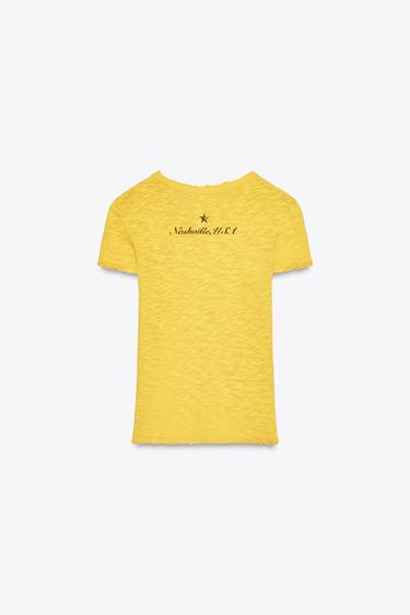 T-SHIRT FLAMMÉ INSCRIPTION - Moutarde de Zara - Image 5