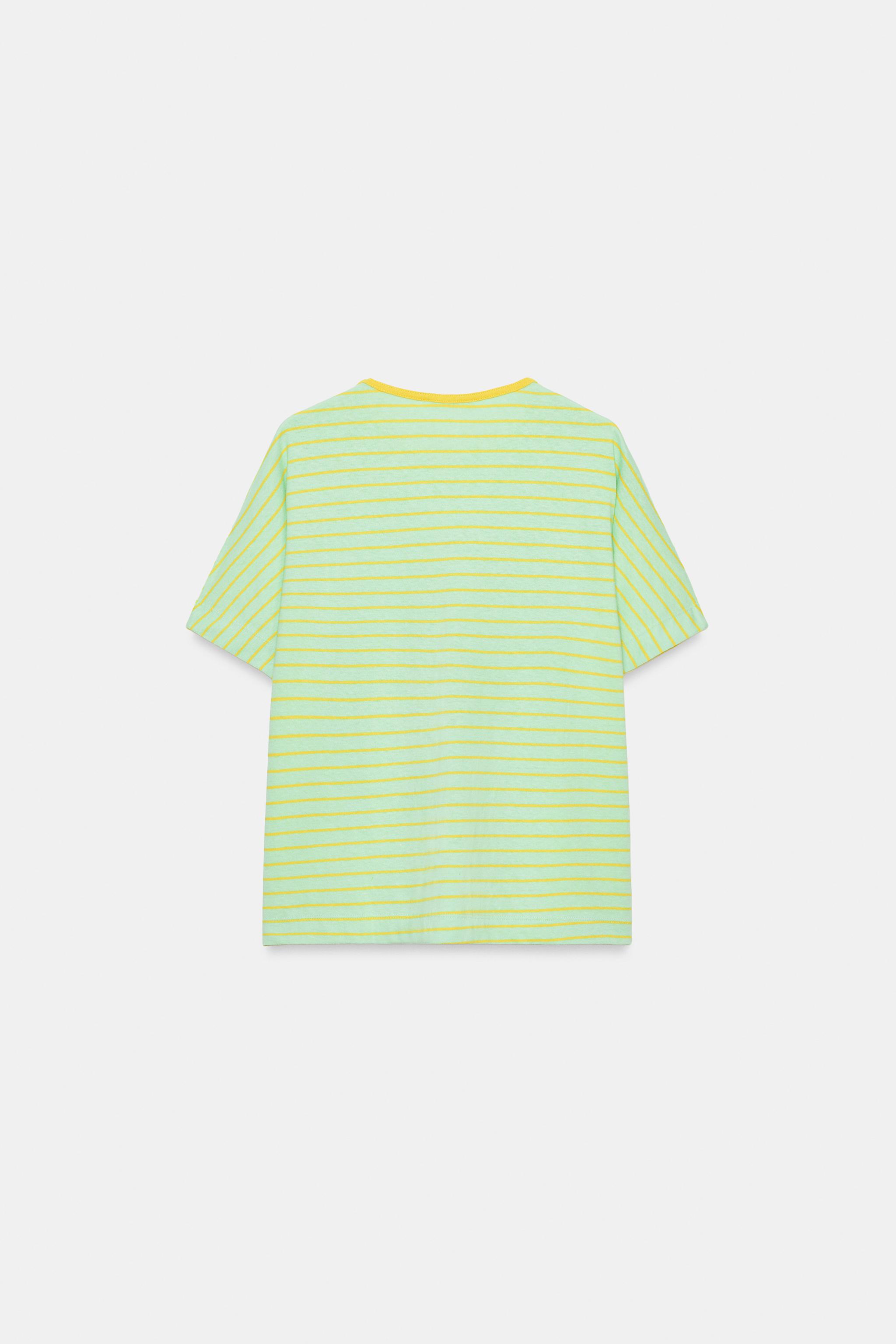 Zara PAMUKLU VE KETEN ÇİZGİLİ T-SHIRT görsel 6