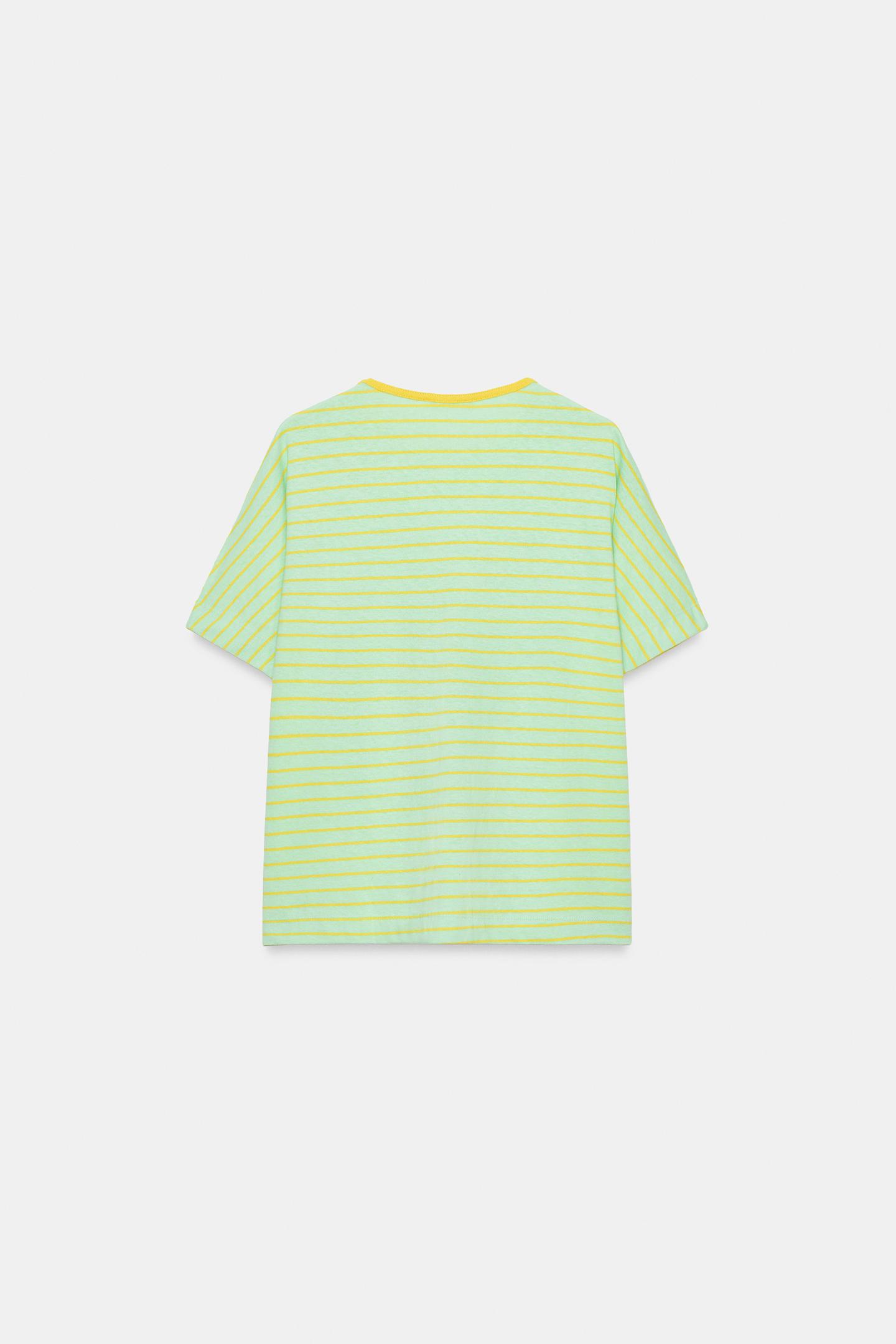 Женская футболка Zara Striped Cotton and Linen, цвет: Потёртый зелёный — фото 6