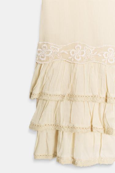 ROBE COURTE À VOLANTS BRODÉS - Jaune clair de Zara - Image 5