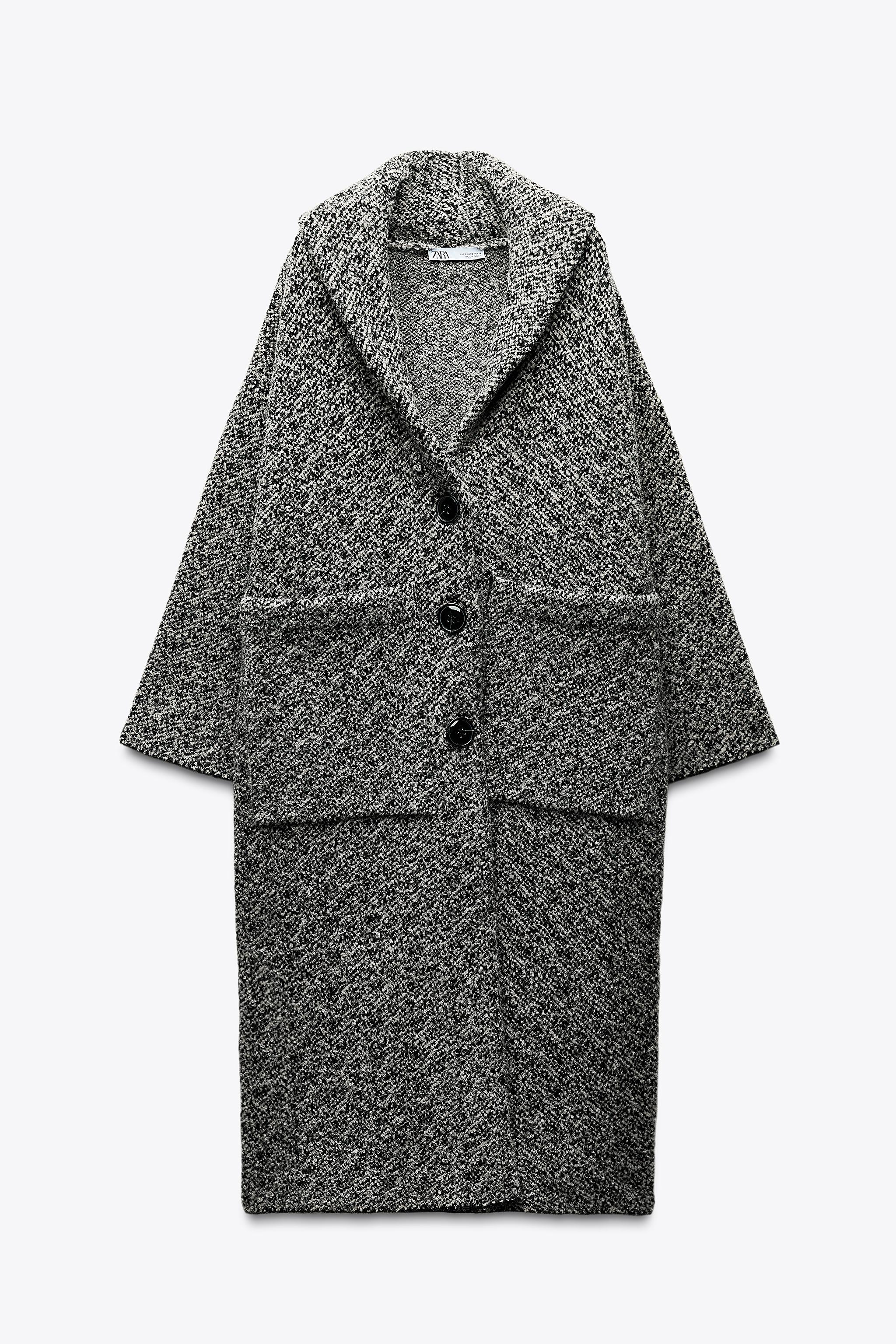 WRAPAROUND COLLAR KNIT COAT - Ecru / Black | ZARA United States