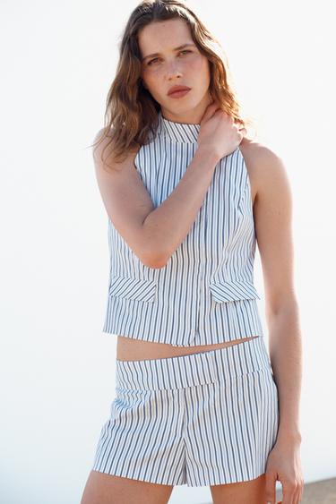 Zara STRIPED SHORTS - Blue / White