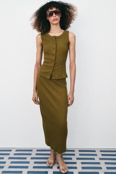 RIBBED VEST AND SKIRT SET - Green by Zara - Image 0