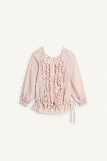 LIMITED EDITION LACE RUFFLE SHIRT - Dusty pink by Zara