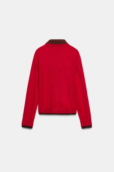 CONTRAST KNIT POLO JUMPER - Red by Zara