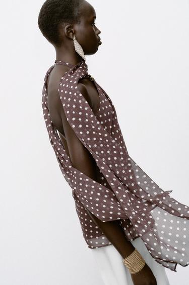 HALTER TOP WITH HARDWARE AND POLKA DOTS - Ecru / Brown by Zara - Image 1