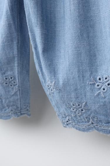 PANTALON DENIM BRODÉ - Bleu moyen de Zara - Image 3
