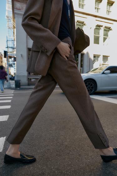 BUTTONED HEM TROUSERS - Brown by Zara - Image 3