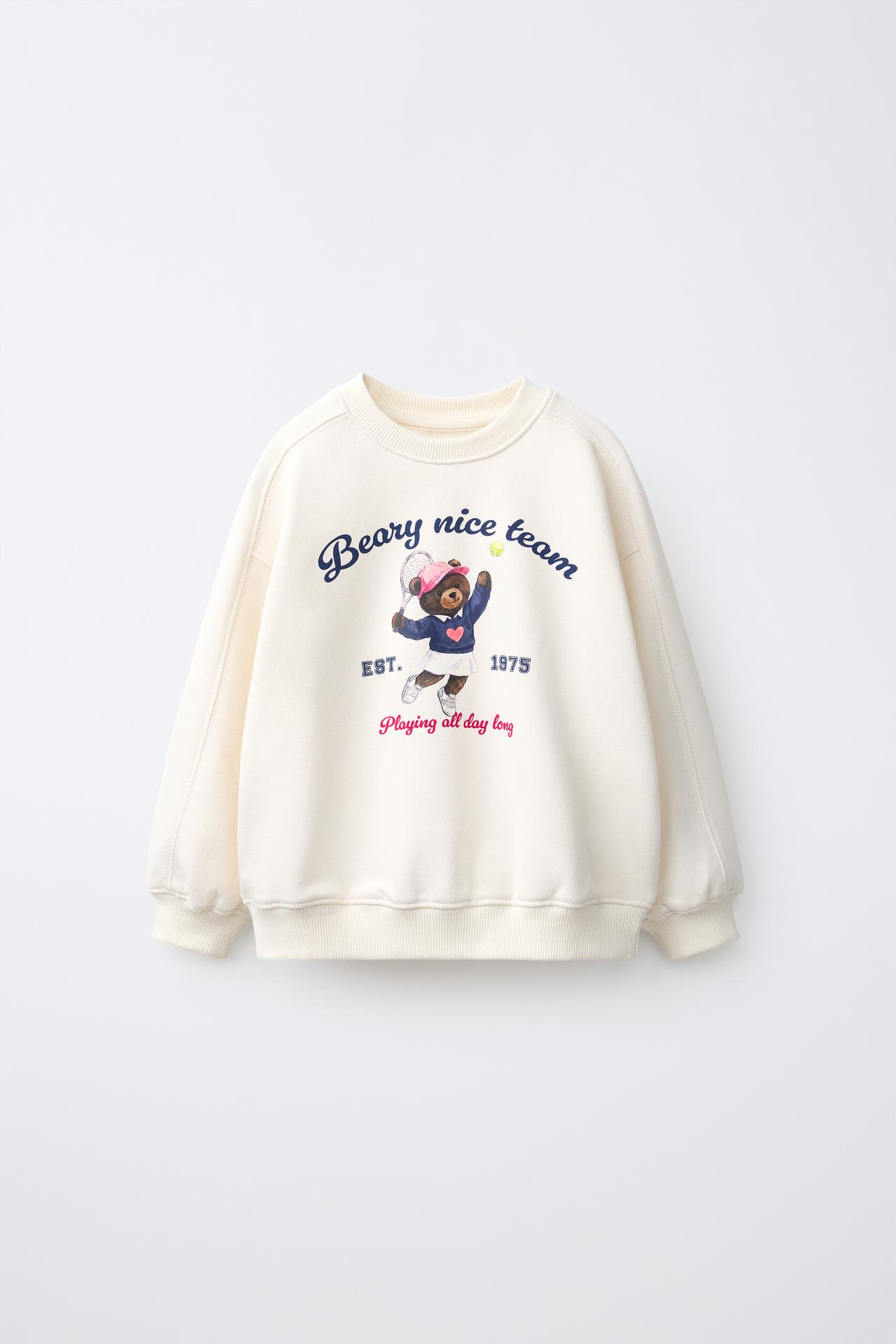BEAR PRINT SWEATSHIRT — Ecru