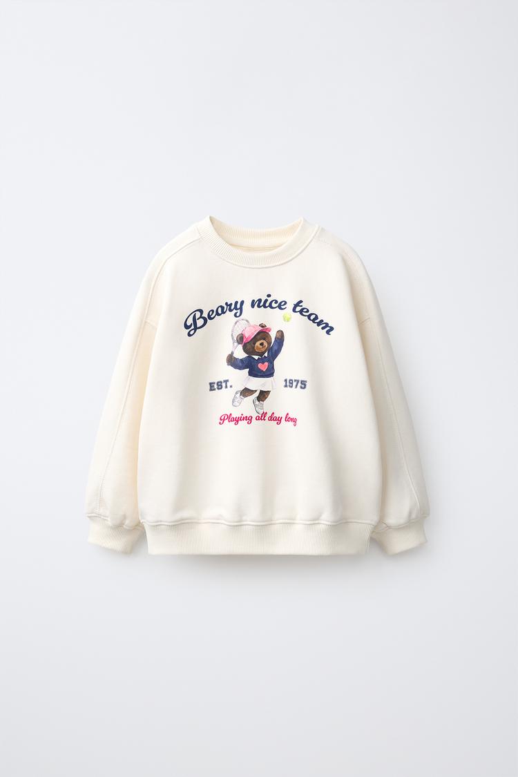 BEAR PRINT SWEATSHIRT — Ecru