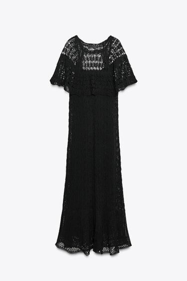 POINTELLE KNIT LONG DRESS WITH RUFFLE - Black by Zara - Image 6