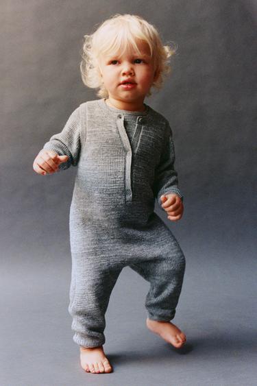 Zara PURL KNIT OVERALLS - Gray marl