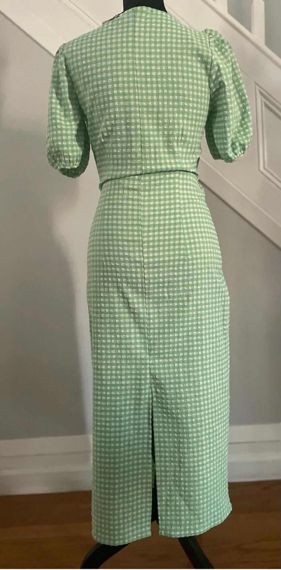 GREEN PUFF SLEEVES MIDI CUTOUT DRESS - Image 2