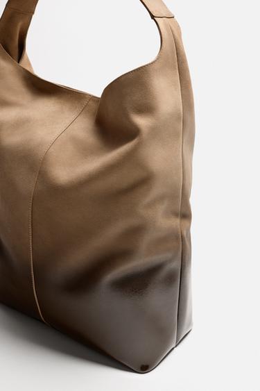 LACQUERED LEATHER SHOPPER BAG - Sand Brown by Zara - Image 4