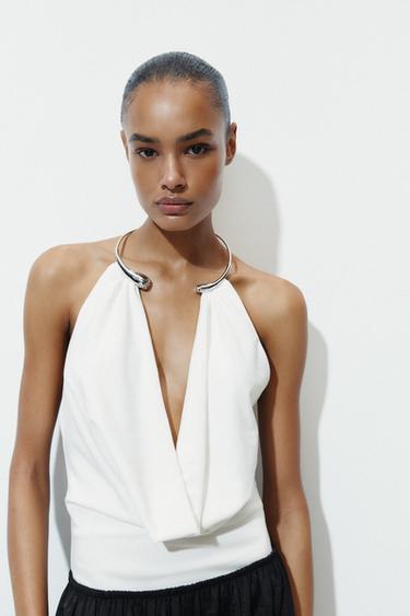 BODY DRAPEADO GOLA JOIA - Branco-marfim da Zara