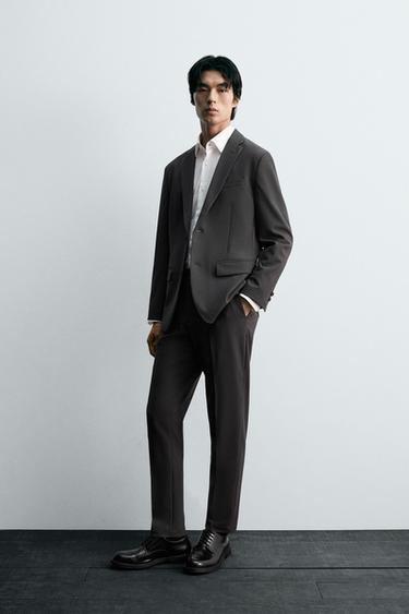 ウォッシャブル&速乾性チェック柄スーツブレザーチャコールグレー Zaraのウォッシャブル&速乾性チェック柄スーツブレザー - チャコールグレー