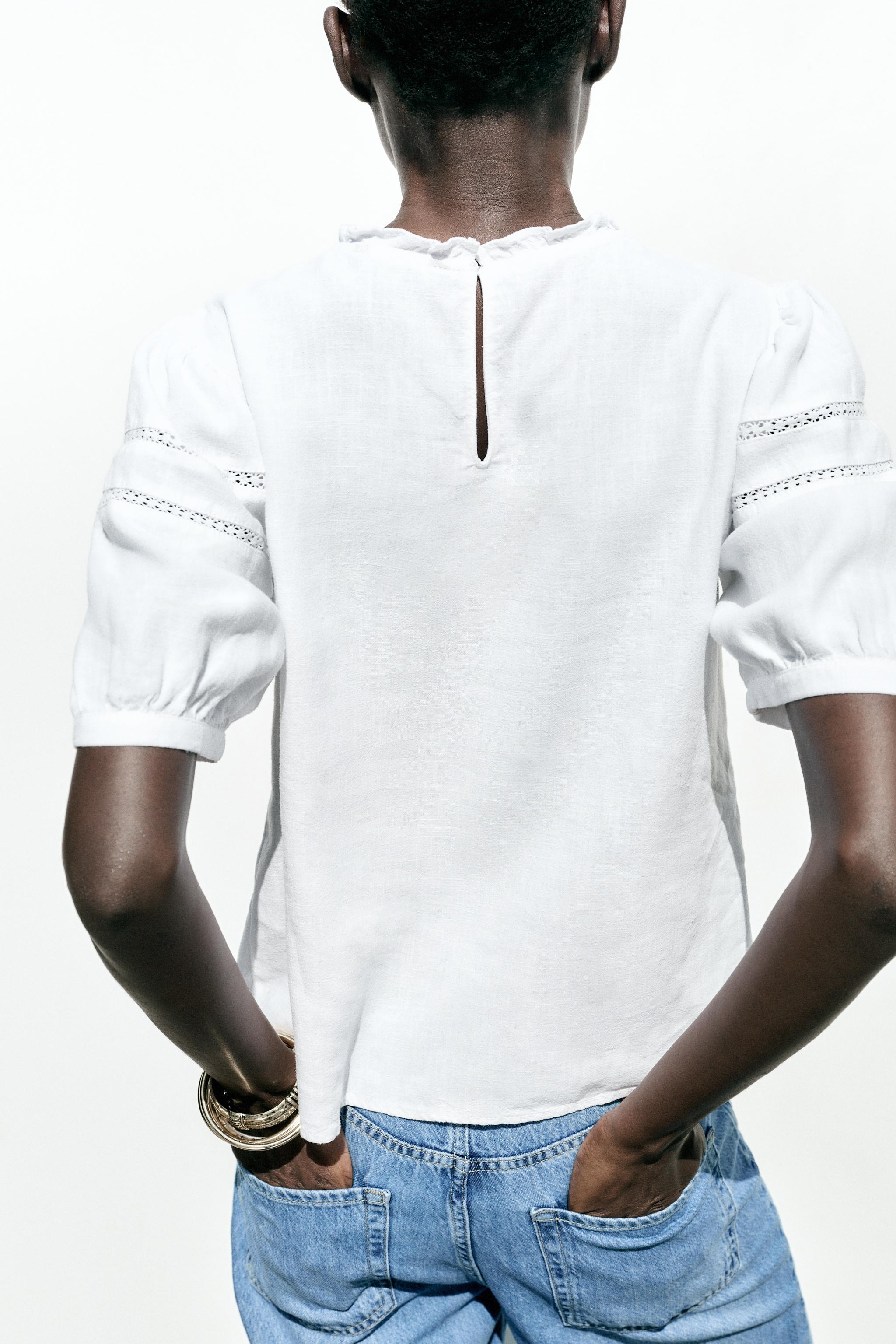 【ZARA】ラミーインサーションレースシャツ 3341/730/250 ラミーインサーションレースシャツ - ホワイト | ZARA Japan / 日本