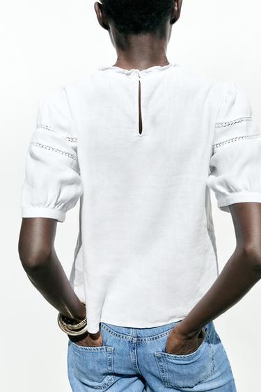 RAMIE SHIRT WITH LACE TRIM - White by Zara - Image 4