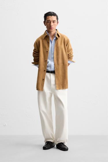Zara REGULAR FIT SUEDE SHIRT - Brown - Image 0