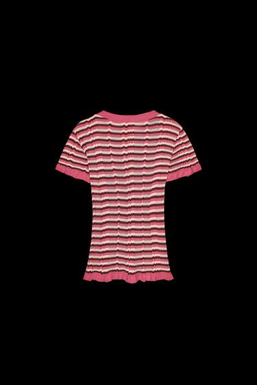 GESTREIFTES SHIRT MIT VOLANT - Rosa von Zara