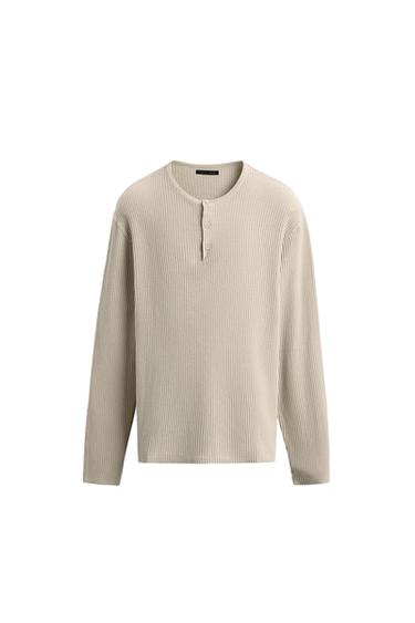 HENLEY NECK TEXTURED JUMPER - Ecru by Zara