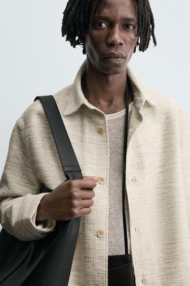 CONTRAST TEXTURED OVERSHIRT - Cream by Zara