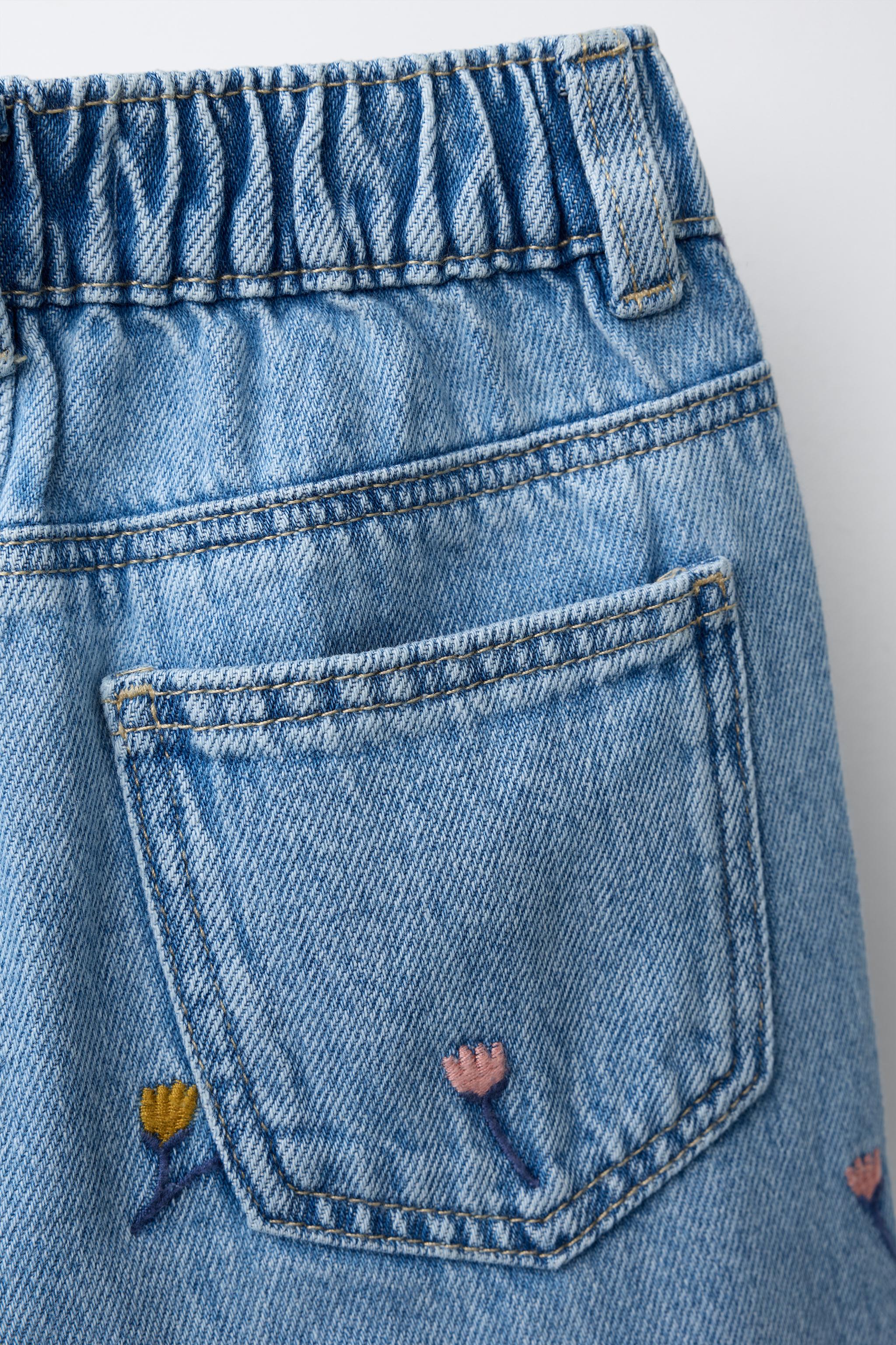 Детские джинсы Zara EMBROIDERED RUFFLED CULOTTE JEANS — фото 4