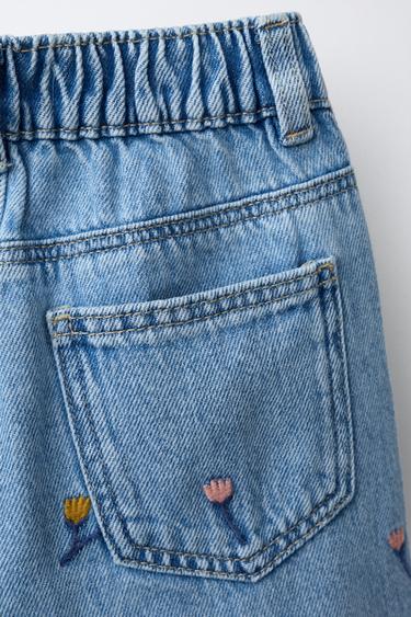 JUPE-CULOTTE EN JEAN BRODÉE À VOLANTS - Bleu clair de Zara - Image 3