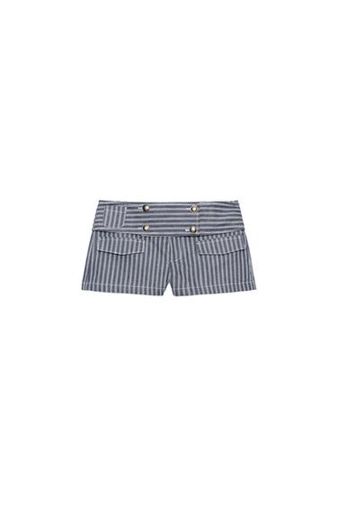 SHORTS MINI BOTONES RAYAS - Marino / Blanco de Zara