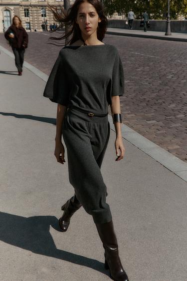 VESTIDO MIDI PUNTO CINTURÓN - Gris oscuro de Zara